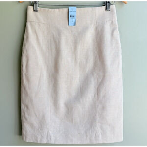Ann Taylor Linen Blend Pencil Skirt 2P Beige Khaki Lined Work Office Career